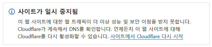 ‘사이트가 일시 중지됨’ 안내문 캡쳐 이미지